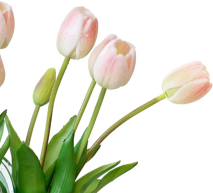 15pcs Artificial Tulips Flowers, Real Touch Latex Bouquet, Fake Tulips for Office Wedding Party Home Kitchen Garden Decoration-B Powder Pink