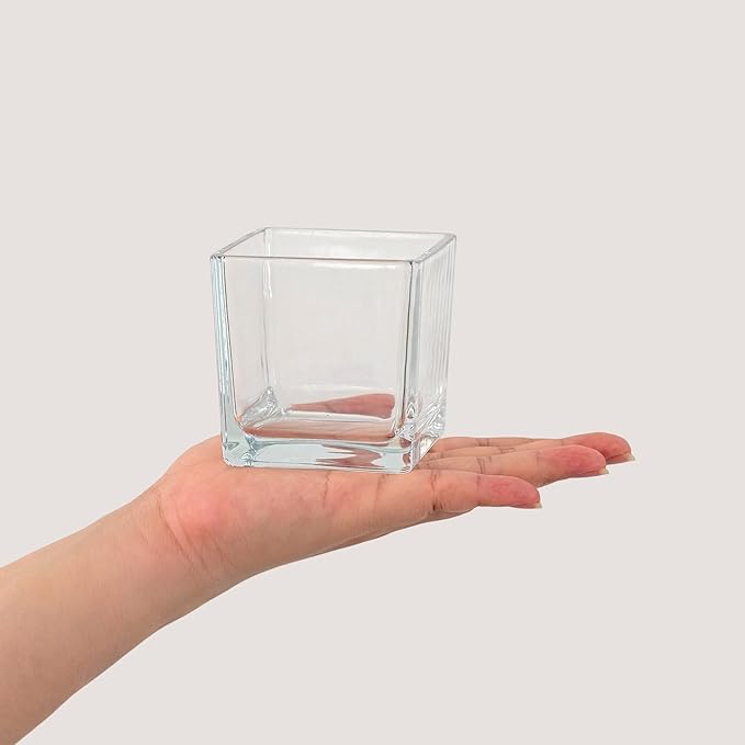 12pcs Square Glass Vases for Centerpieces, 3.15" Clear Short Glass Vase Cube Plant Terrarium, Candle Holder for Wedding Centerpiece, Office Decorations, Home Décor, Parties