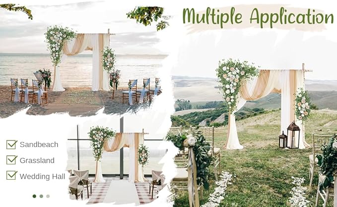 Wedding Arch Flowers with Drapes Kit (Pack of 5) - 2pcs Artificial Champagne Deluxe Swag with 3pcs Hanging Sheer Drapes for Wedding Ceremony Arbor Reception Backdrop Rose Floral Decoration