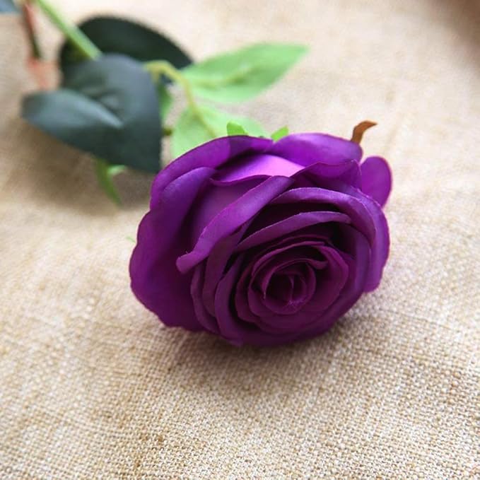 Laelfe 12 pcs Artificial Roses Flowers Long Stem Fake Silk Rose for Home Wendding Decorations (Purple)