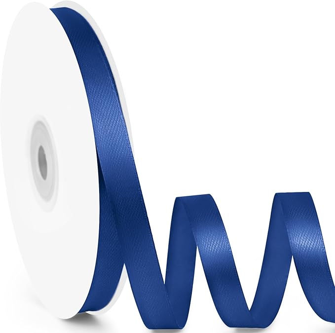 3/8" x 50 Yards Satin Ribbon - Navy Blue Silk Ribbon with Spool - Ideal for Gift Wrapping, Floral Bouquets, Crafts, Wedding Party Decorations, Christmas and Sewing Projects