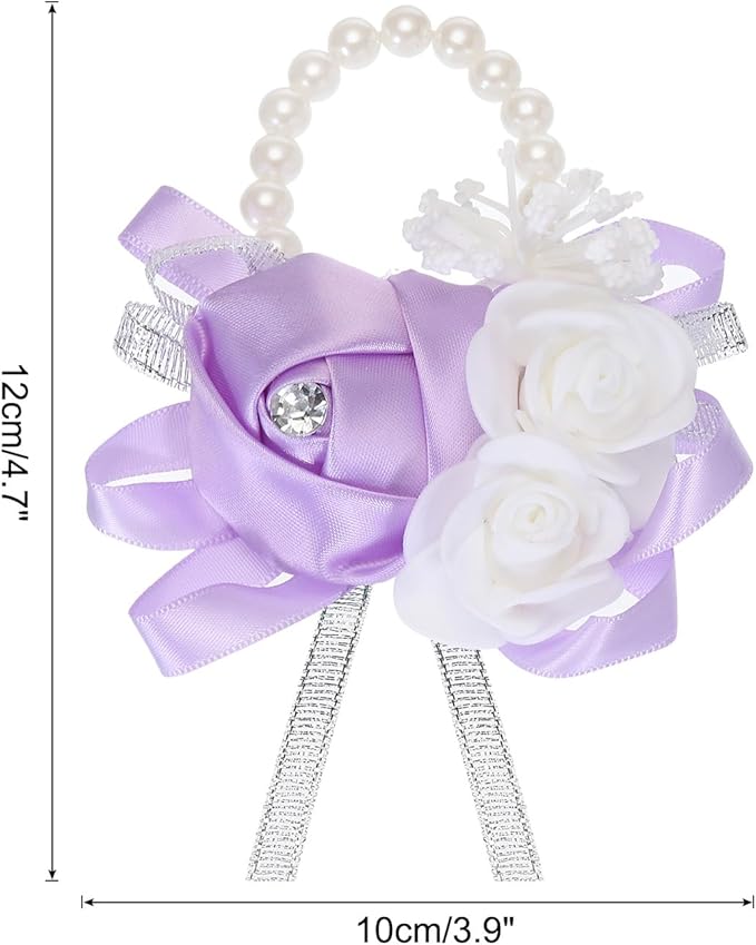 MECCANIXITY Wrist Corsage Artificial Flower Bracelets Rose Wrist Bride Groom Decorative for Wedding Ceremony Prom Party Anniversary Light Purple
