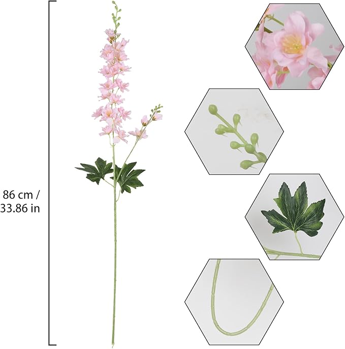 8PCS Delphinium Artificial Flowers 33.5'' Larkspur Silk Flowers Tall Pink Long Stem Artificial Flowers for Wedding Table Centerpieces Home Garden Decor(Light Pink)