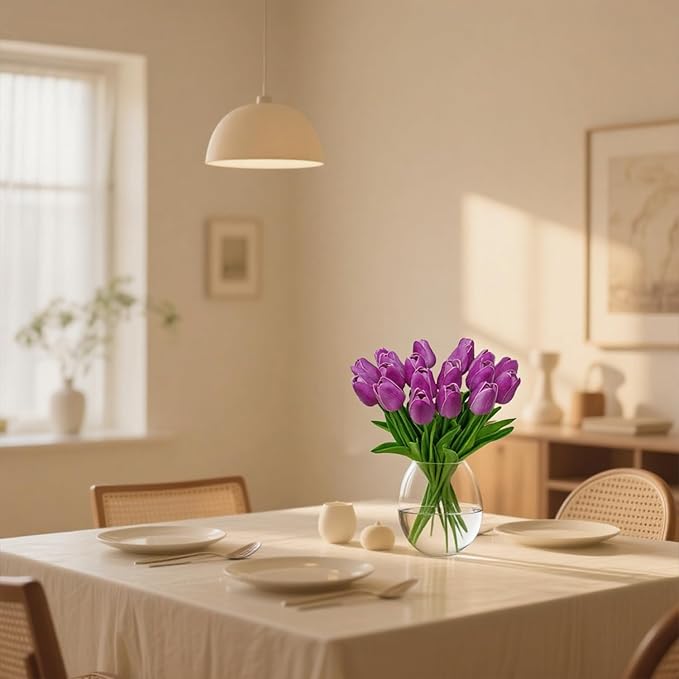 20pcs Artificial Tulips Artificial Flowers Faux Flowers PU Fake Tulips 13.5 Inch Mother's Day Easter Valentine’S Day Gifts in Home Kitchen Spring Decorations For Home (Purple)