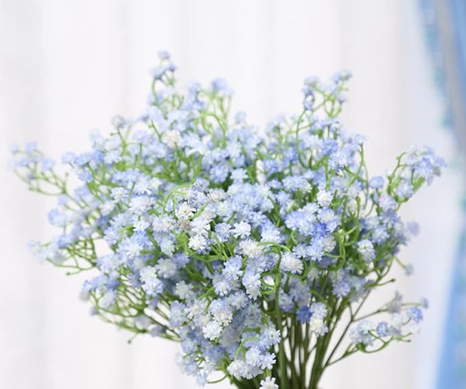 9 Pack Real Touch Artificial Baby's Breath Flowers - 21" Bendable Stems for Wedding Bouquets, Home Centerpieces & Outdoor Decor (Waterproof, Dustproof, Light Blue)