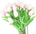 10-Heads Home Decor Mini Tulip Real Touch Tulip Artificial Flowers Bouquets for Home Wedding Party Centerpiece Decoration (Pink and White)