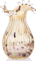 DOVDOV Hand Blown Amber Glass Art Deco Vase, Unique Wide Mouth Table Centerpiece, Perfect for Home Decor, Wedding, Engagement, or Housewarming