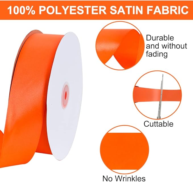 TONIFUL 1-1/2 Inch (40mm) x 100 Yard Orange Wide Satin Ribbon Solid Fabric Ribbon for Gift Wrapping Chair Sash Valentine's Day Wedding Birthday Party Decoration Floral Thanksgiving Halloween