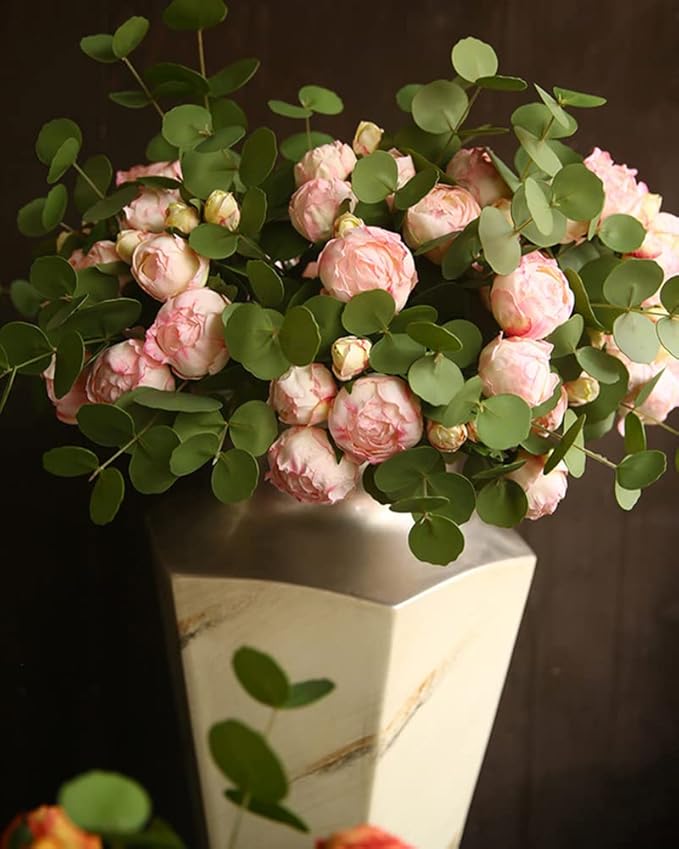 Pink Peonies Artificial Flowers 2 Bouquets Vintage Peonies 18pcs Pink Flowers Artificial for Wedding Decoration Bride Bouquet Faux Crafts Floral Arrangement