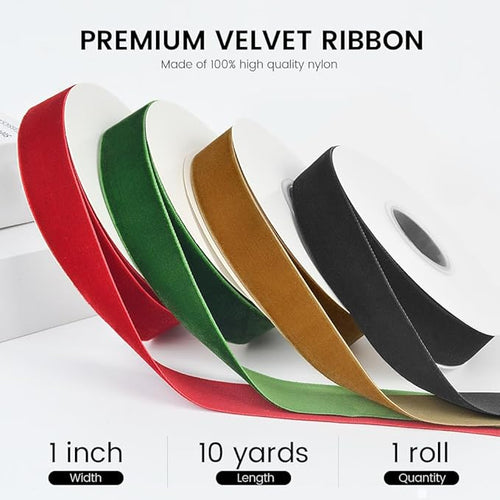 1" Wide x 10 Yards Velvet Ribbon, Vintage Single Face Velvet Ribbons for Gift Wrapping, Christmas Wrapping Bows, Wedding Decor, Sewing and More (Black)