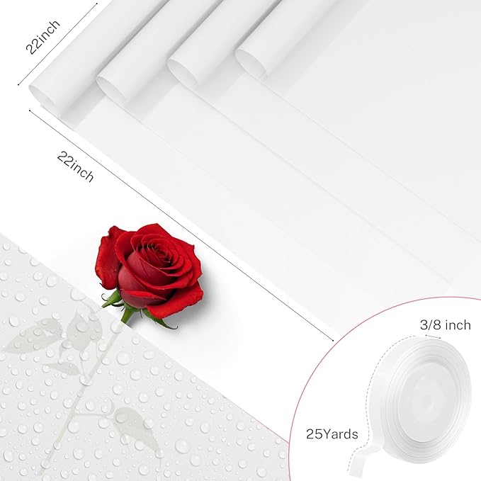 YTDEK Flower Wrapping Paper 20 Sheets White Floral Bouquet Wrapping Paper with Ribbon for Florist Supplies Wedding Shower Anniversary Birthday Graduation
