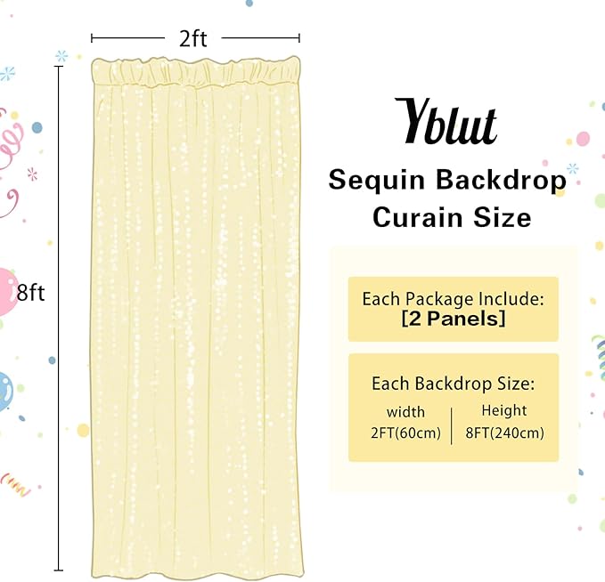 Gold Sequin Backdrop Curtain 2 Panels 2FTx8FT Glitter Photography Backdrop for Party Wedding Birthday Christmas Decorations