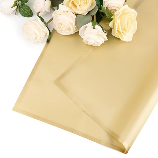 20 Sheets Gold Flower Wrapping Paper, Waterproof Floral Wrap Gold Edge Bouquet Wrapping Paper Florist Supplies (22.8 x 22.8 inch)