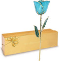 Forever Rose Hand-Dipped in 24K Gold, Aquamarine-Inspired March Birthstone with Sparkles, Real Rose in Luxury Gold Gift Box – Perfect Ready to Gift for March Birthday or Any Occasion