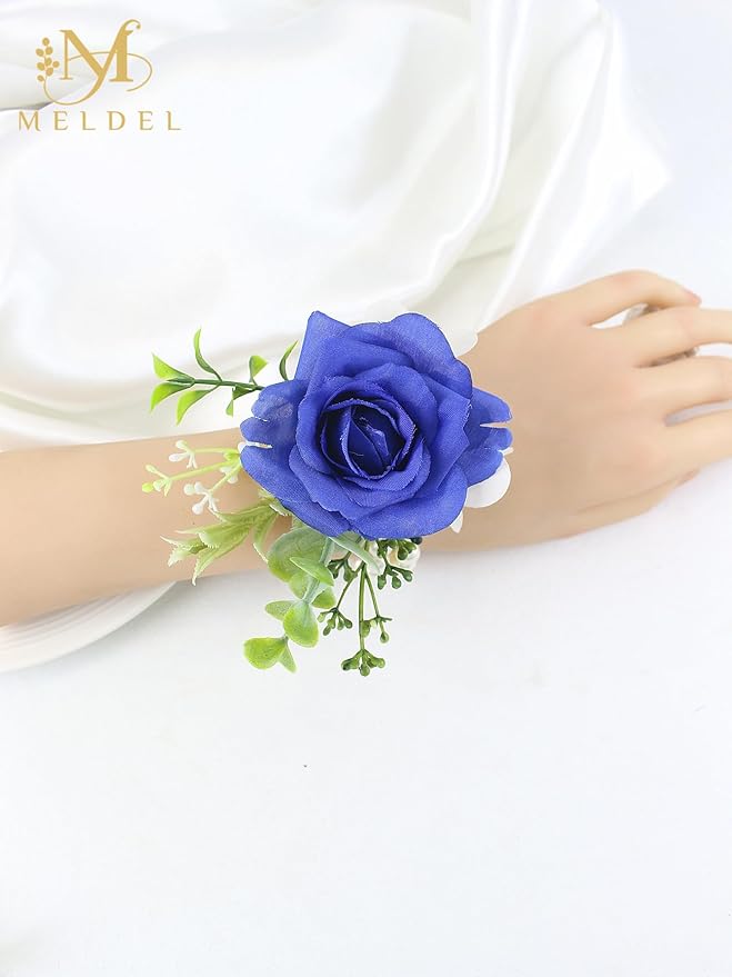 Meldel Boutonniere and Wrist Corsage for Wedding, Set of 2, Pearls Wristlet Corsage for Bride Bridesmaids, Boutonniere for Man Groom Best Man Wedding Flower Accessories Prom Ceremony Party Suit Decor