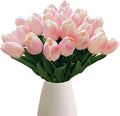18pcs Artificial Tulips 13" PU Artificial Flowers for Family Friends Gifts DIY Flower Arrangement Home Kitchen Office Party Wedding Dining Table Decoration, Light Pink