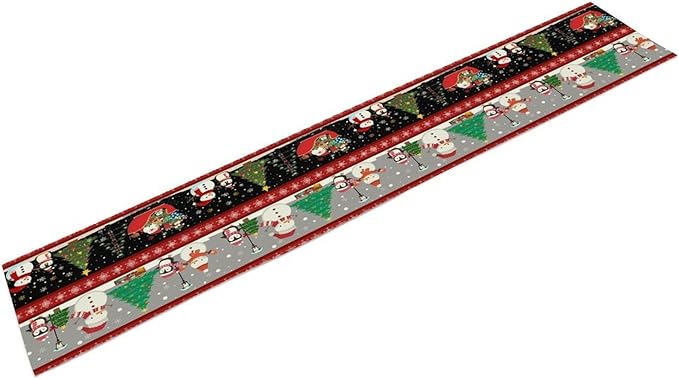 Christmas Table Runner,Cartoon Snowman Tree Xmas Deer Elk Santa Claus Print Tablecloth Burlap for Hotel Indoors Outdoor Dining Room Kitchen Home Decor,W13X L36 in