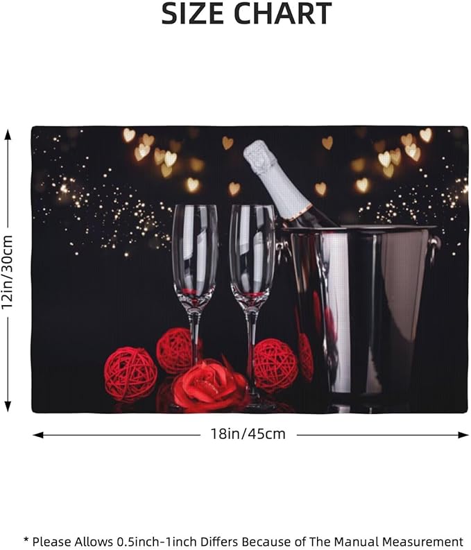 Red Rose Wine Linen Table Placemats Set of 4 Romantic Floral Modern Art Placemat Indoor Outdoor Party Home Desktop Kitchen Dining Room Decoration 12x18 Inch