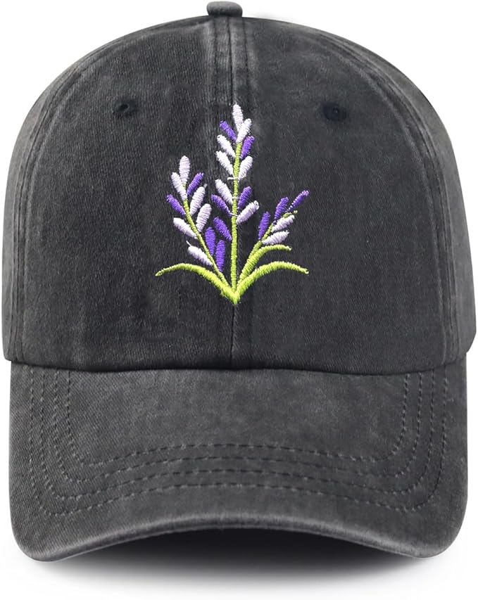 Cute Flower Hat, Elegant Floral Embroidered Adjustable Baseball Cap for Men Women, Gifts for Flower Lovers, Black