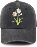 Cute Flower Hat, Elegant Floral Embroidered Adjustable Baseball Cap for Men Women, Gifts for Flower Lovers, Black