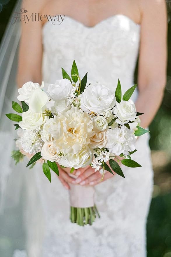 Artificial Flowers, White Silk Flowers for DIY Wedding Bridal Bouquets, Fake Cake Flowers for Centerpieces,Baby Shower, Table Arrangement, Home Party Decorations