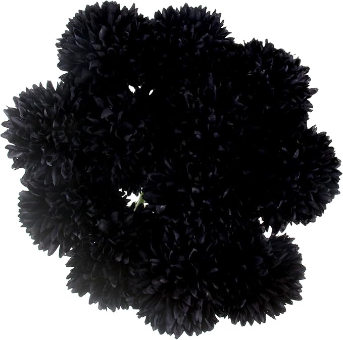 Tinsow 12 Pcs Faux Ball Chrysanthemum Bouquet Black Flowers for Home Halloween Party Fall Harvest Festival Decoration (Black, 12)