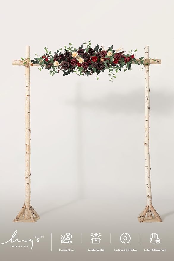 Ling's moment Wedding Arch Flowers - 6.5FT Floral Garland for Ceremony Arbor Backdrop Decoration - Artificial Rose Floral Swag for Sweetheart Table Birthday Party, Baby Shower, Masala Red
