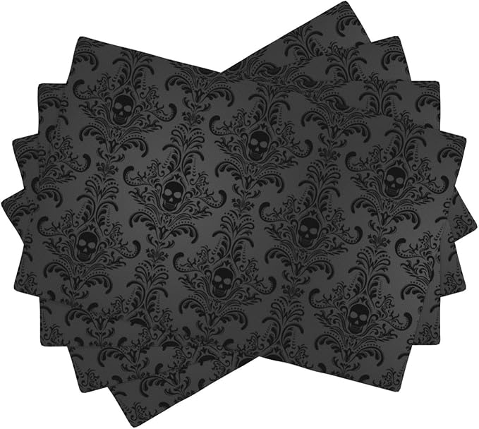 Placemats for Kitchen Dining Table Set of 4,Gothic Horror Skulls Printed Halloween Party Event Table Decoration Placemats 4 PCS, Style-23