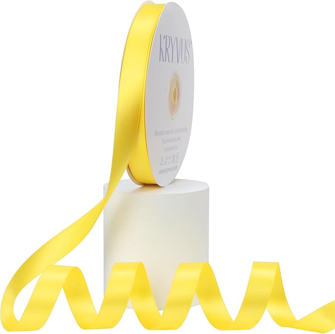 Daffodil Yellow Satin Ribbon, Double Faced 5/8 Inch X 50 Yards Daffodil Ribbon, Premium Satin Ribbon for Gift Wrapping, Crafts, Hair Bow Making, Sewing, Flower Bouquet, Wedding Party Decor