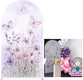 KONPON Butterfly Arched Backdrop Cover Spring Pink Purple Flowers Stretchy Arched Stand Cover for Girls Birthday Party Decorations (No Stand!)