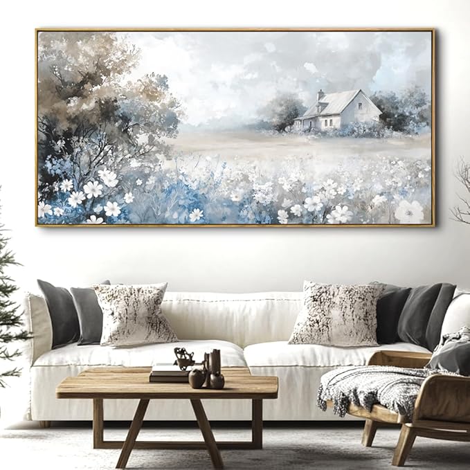 Landscape Abstract Wall Art - Large Framed Canvas Painting for Living Room, Bedroom, Modern Artwork Decor - 40x20 Inch Ready-to-Hang