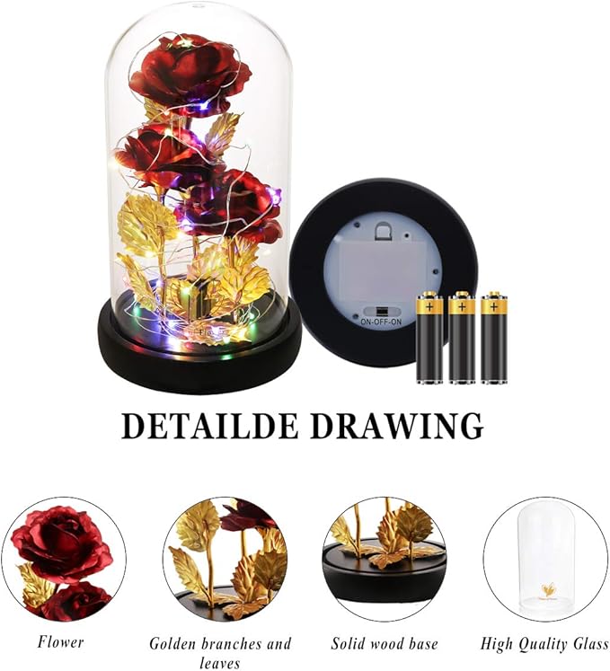 Christmas Flower Gifts for Women,Anniversary Rose Galaxy Flower Rose in Glass Dome,Light Up Rose Flowers with 2 Light Modes, Enchanted Rose Gifts for Women for Christmas Birthday Valentines Wedding