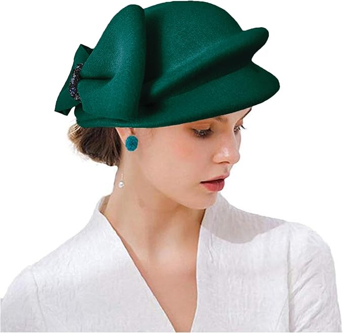 ORIDOOR Women Vintage 100% Wool Felt Flowers Bucket Cloche Bowler Hat Church Wedding Beret Hat