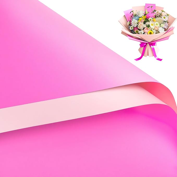WRAPAHOLIC 20 Sheets Flower Wrapping Paper - 22.4 x 22.4 inch Barbie Pink Color Water-Resistant Floral Bouquet Wrapping Paper, Florist Supplies Packaging for Wedding Birthday Gift DIY