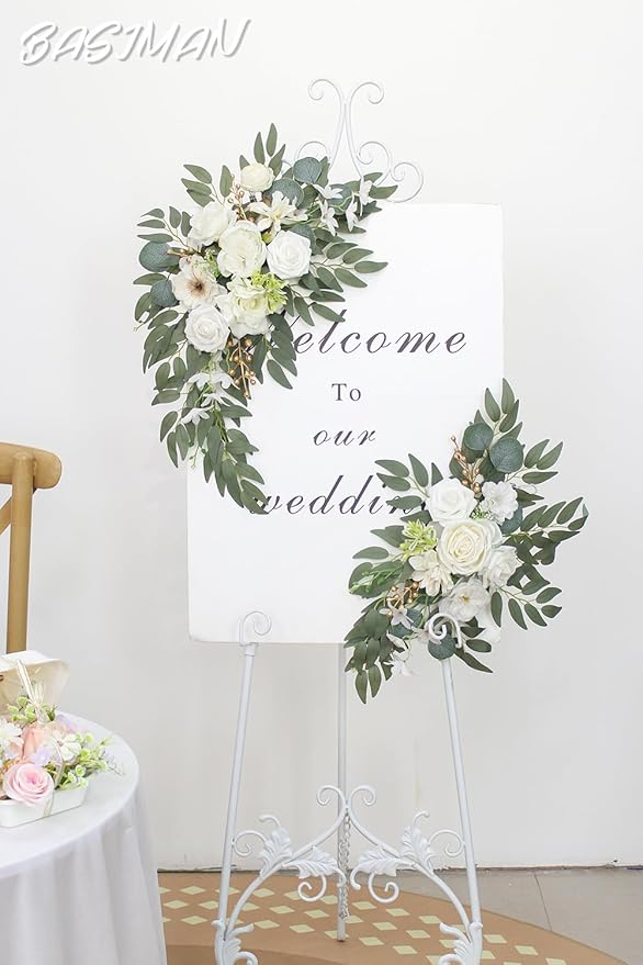 Arch Flowers with Drapes Kit (Pack of 2) for Wedding Ceremony Arbor and Reception Backdrop Decoration Wedding Welcome Signs Floral Birthday Party Decoration