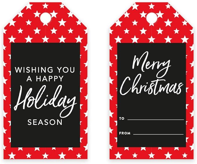 Andaz Press Christmas Holiday Season Classic Gift Tags, Merry Christmas to from and Wishing You A Happy Holiday Season, Red with White Stars Design, for Holiday Events, Parties, and Favors, 60-Pack