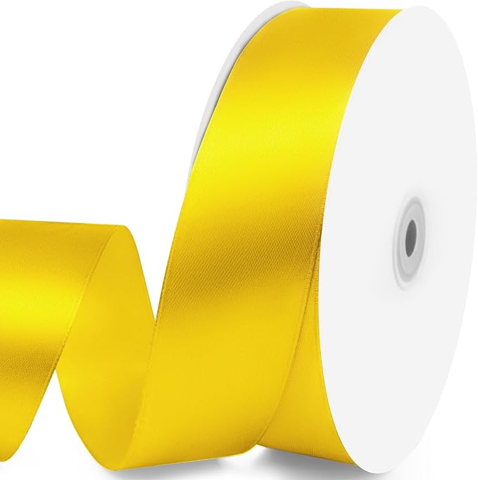 1-1/2" x 100 Yards Satin Ribbon - Yellow Silk Ribbon with Spool - Ideal for Gift Wrapping, Floral Bouquets, Crafts, Wedding Party Decorations, Christmas and Sewing Projects