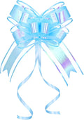 Present Bows for Gifts, Iridescent Blue Pull Bow for Baskets, Flower Bouquet, Paper, Gift Bag, Box, Baby Showers, Hanukkah(6 inches, 10PCS)