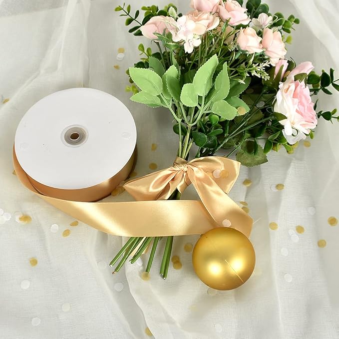 TONIFUL Gold Satin Ribbons - 1-1/2 Inch 100 Yards Satin Ribbons for Gift Wrapping Flowers Bouquets Wrapping for Chair Sash Birthday Valentine's Day Wedding Christmas Party Decorations