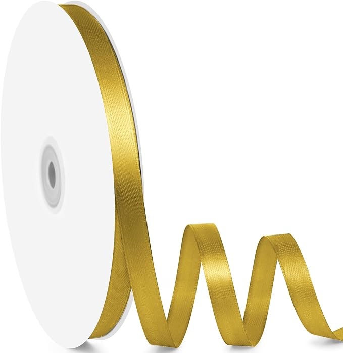 3/8" x 100 Yards Satin Ribbon - Dark Gold Silk Ribbon with Spool - Ideal for Gift Wrapping, Floral Bouquets, Crafts, Wedding Party Decorations, Christmas and Sewing Projects