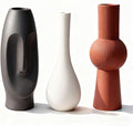 Modern Ceramic Vase Set of 3 with Creative Easter Island Moai Abstract and Grooved/Teardrop Design, Perfect for Pampas Grass, Fall Decor, Boho and Farmhouse Home Living Room Decor