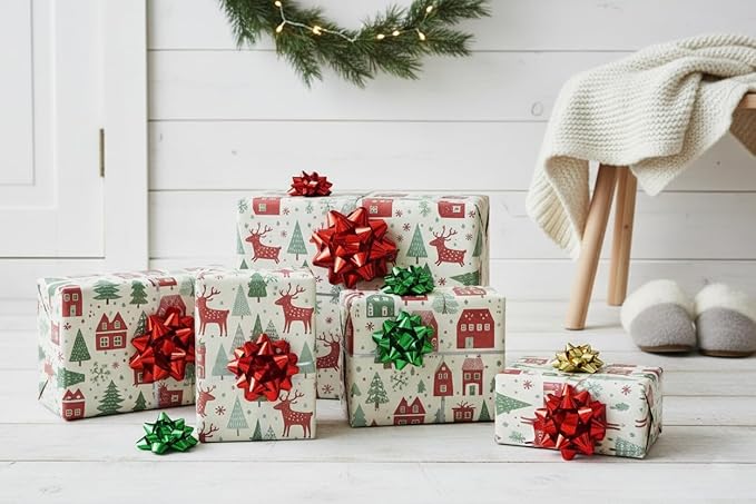 CT CRAFT LLC Gift Bows 22 PCS Set Multi Colored Assorted - Bow x 18 pcs + Kegg Roll x 4 pcs - Red/Gold/Green, Holiday Christmas Birthday Party Wrapping