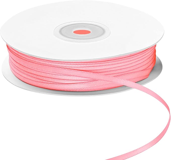 LIUYAXI Pink Double Faced Satin Ribbon, 1/8" X Continuous 100 Yards, Thin Ribbons Perfect for Gift Wrapping Wedding Invitation Card Hair Bows Tag Floral Arrangement DIY Craft