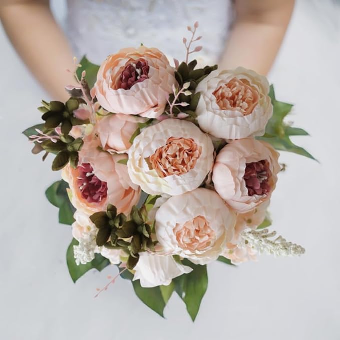 2 Packs Artificial Peony Flowers Silk Peonies Fake Flower Bouquet Arrangements for Home Wedding Party Decoration (Light Pink)