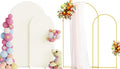 Putros Metal Arch Stand with Cover Set of 2 Ivory Spandex Fitted Wedding Arch Cover and Round Top Chiara Backdrop Stand for Birthday Party Baby Shower Decoration 7.2FT, 6FT