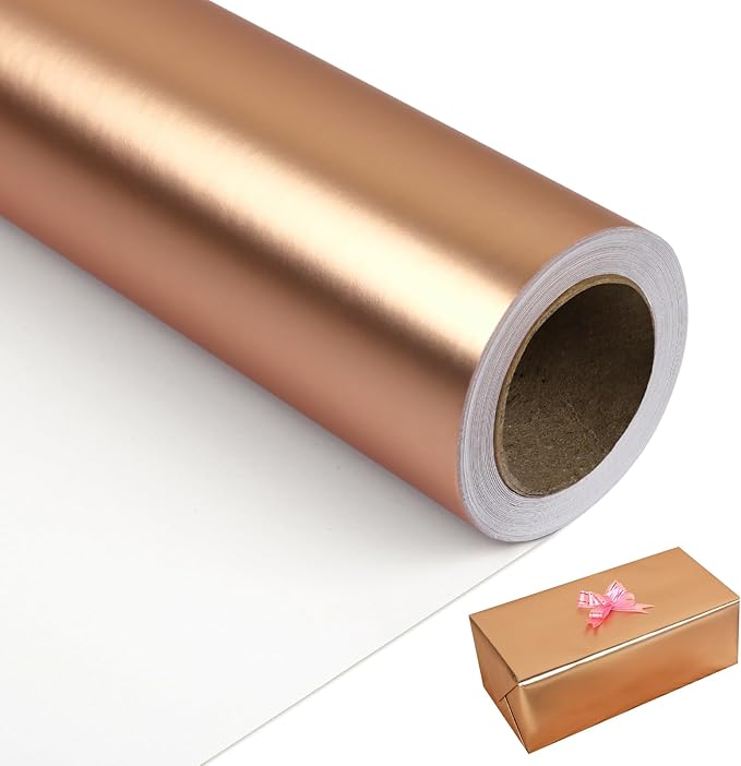 NESCCI Matte Metal Rose Gold Wrapping Paper, Solid Color Paper,Gift Wrapping Paper,Perfect for Wedding,Valentine's Day,Birthday, Christmas,Baby Shower (17.5 Inches X 32.8 Feet)