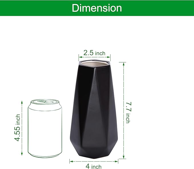 D'vine Dev 8 Inch Matte Black Ceramic Vase, Geometric Handmade Craft Flower Vase with Design Box Packaged, VS-GM-MB-8