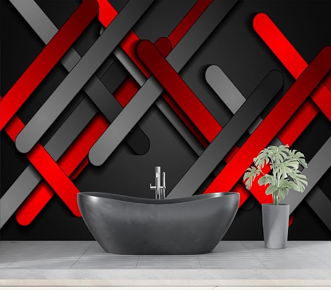 Eierme-Red and Black Smooth Stripes Abstract tech Geometric Background Peel and Stick 160" x 114"