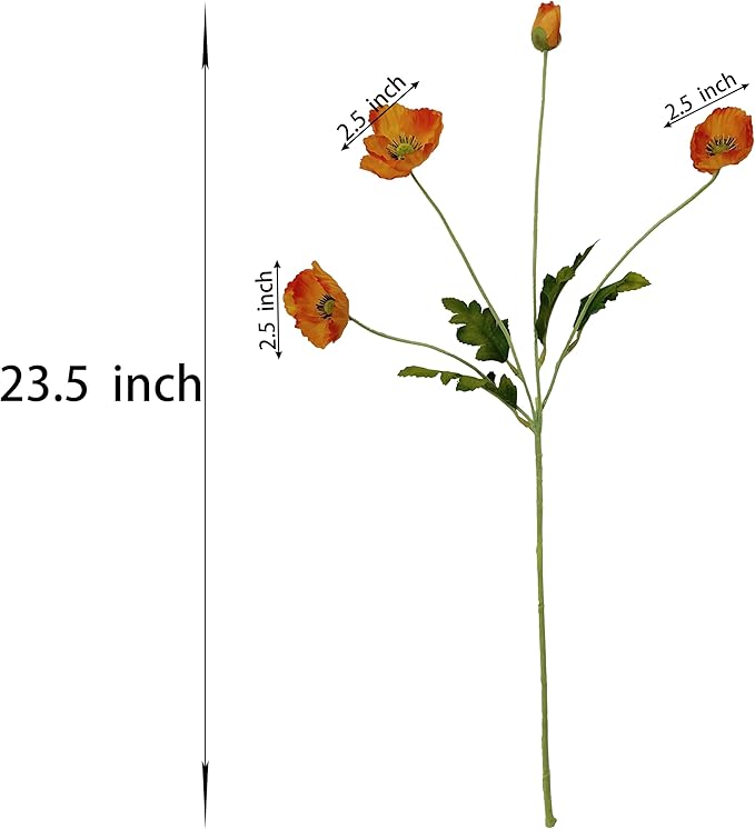 ATFL Orange Poppy Flowers Artificial for Wedding Decorations,12 Pcs Fake Faux Silk Poppies Bulk for Home Decor Table Centerpieces Floral Arrangement(23.5‘’, Orange)