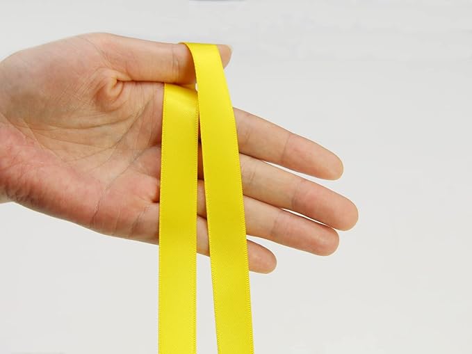 Yellow Double Faced Satin Ribbon 5/8 Inch (15mm) - 100 Yards Continuous Fabric Silk Bow for Flower Boutique, Gift Wrapping, Christmas, DIY Crafts, Hair Headband, Sewing, Wedding Decoration